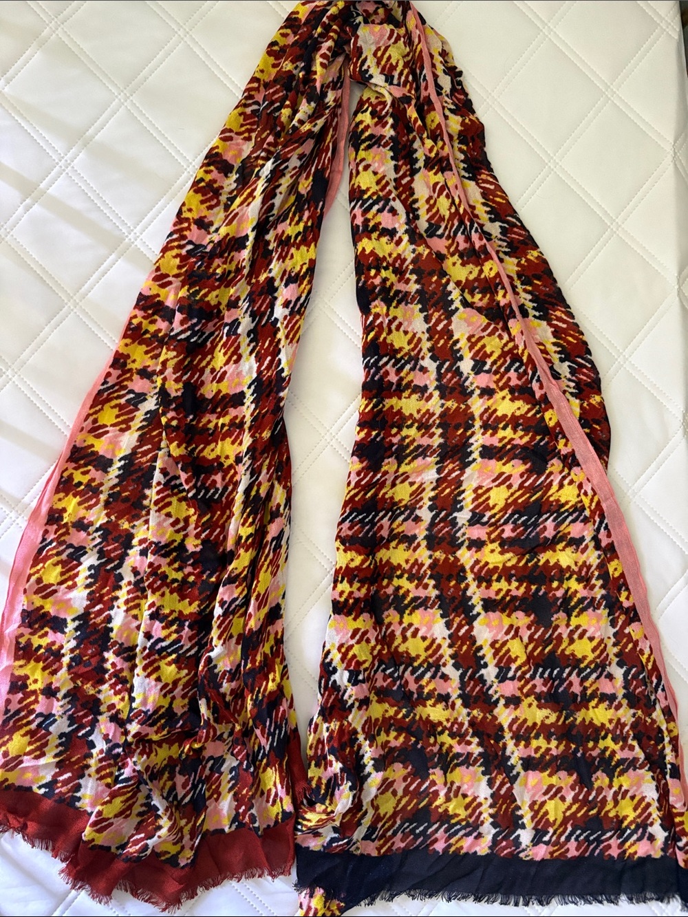 Talbots Pink Multicolor Abstract Floral Viscose Scarf